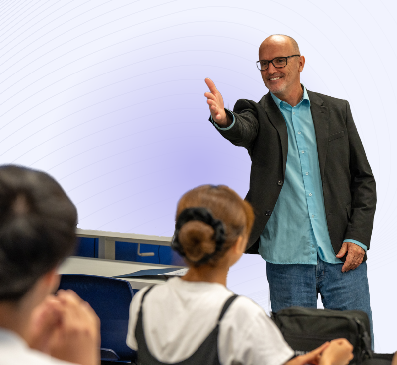 Martin Presse encouraging a student to talk